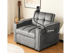 Poltrona retrátil em veludo - com suporte para copos + suporte para telemóvel - Cinza*ModernLuxe Best