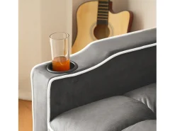 Poltrona retrátil em veludo - com suporte para copos + suporte para telemóvel - Cinza*ModernLuxe Best