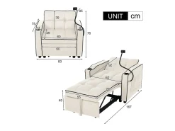 Outlet Poltrona retrátil em veludo - com suporte para copos + suporte para telemóvel - Poltrona