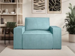 Vente-unique Poltrona*Poltrona veludo canelado azul-turquesa estilo design AMELIA Azul turquesa