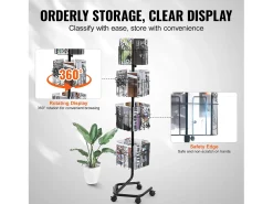 Porta-Folhetos SucceBuy, 32 Bolsas, Suporte de Documentação Rotativo com 5 Rodas, Expositor de Cartões Comemorativos Giratório em 360°*