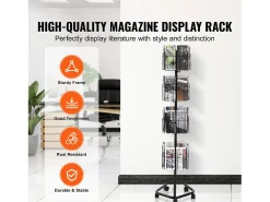 Porta-Folhetos SucceBuy, 32 Bolsas, Suporte de Documentação Rotativo com 5 Rodas, Expositor de Cartões Comemorativos Giratório em 360°*