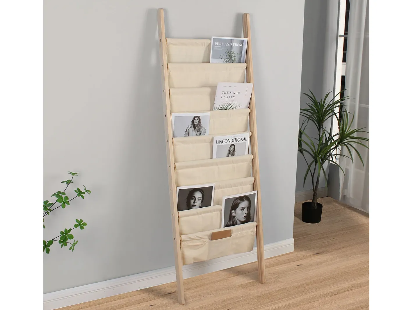 Porta-revistas Xoel em tecido e madeira com 8 seções.*VS Venta-stock Best