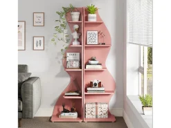 Tribesigns Biblioteca*Prateleira de Cantinho Ondulada, Estante Moderna de 5 Andares com Forma Curva, Suporte para Plantas Exibidor Único Rosa