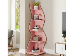 Tribesigns Biblioteca*Prateleira de Cantinho Ondulada, Estante Moderna de 5 Andares com Forma Curva, Suporte para Plantas Exibidor Único Rosa