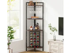 Prateleira de canto com suporte para garrafas e prateleiras de arrumação, bar de canto de 4 níveis, prateleira de canto independente para sala de estar, sala de jantar, cozinha^Tribesigns Discount