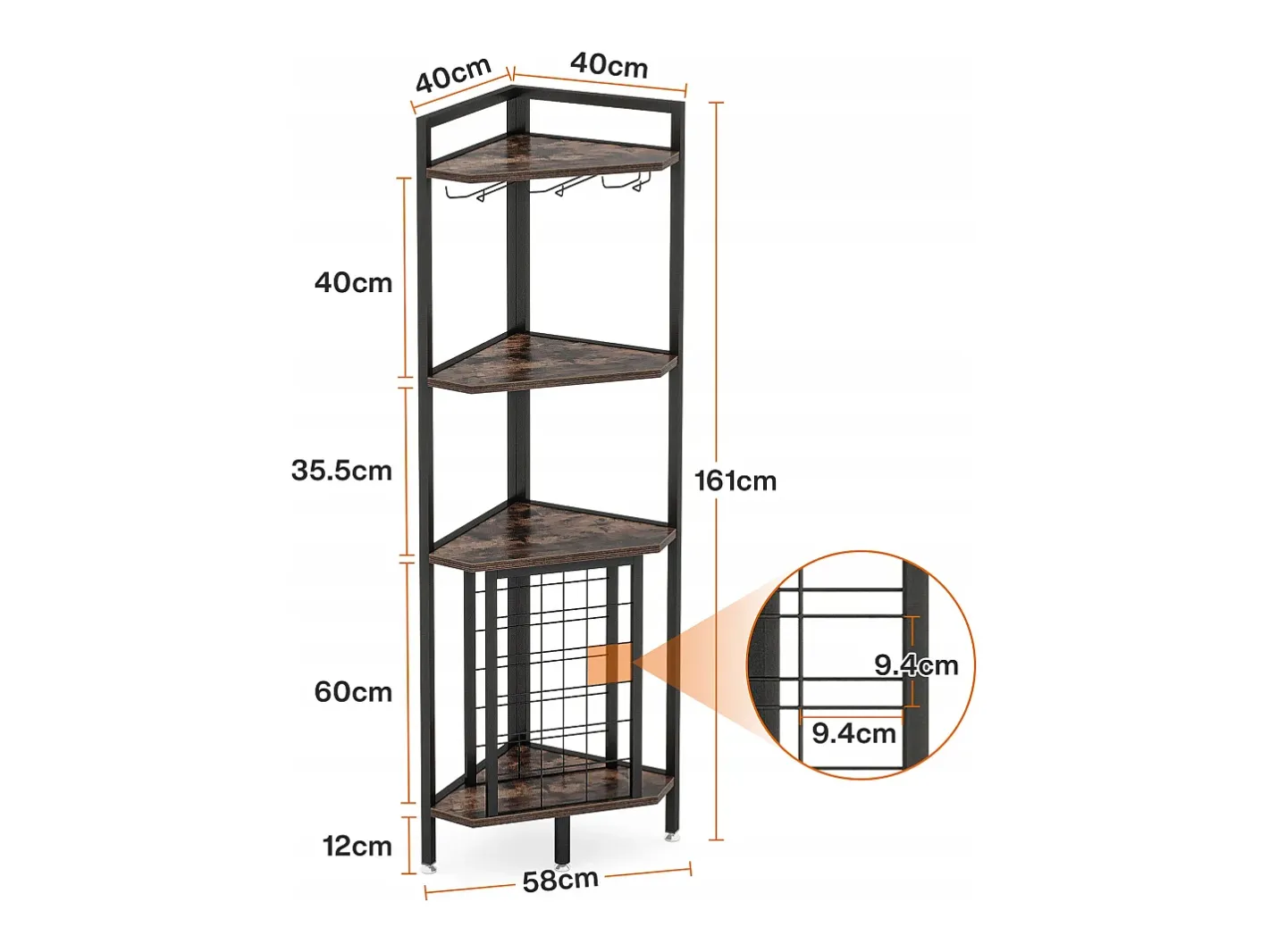Prateleira de canto com suporte para garrafas e prateleiras de arrumação, bar de canto de 4 níveis, prateleira de canto independente para sala de estar, sala de jantar, cozinha^Tribesigns Discount