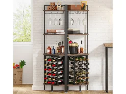 Prateleira de canto com suporte para garrafas e prateleiras de arrumação, bar de canto de 4 níveis, prateleira de canto independente para sala de estar, sala de jantar, cozinha^Tribesigns Discount