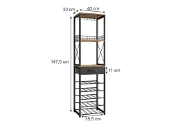 Vicco Acessórios De Arrumação|Acessório Vinho E Bar*Prateleira de cozinha carvalho rústico 40x30x147.5 porto Natural escuro