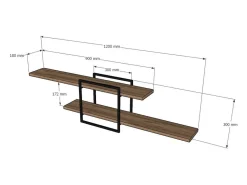 Clearance Prateleira de Parede Design Pinho Preto - 2 Armazenamentos - Moderna e Prática Prateleira
