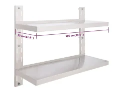 vidaxl Prateleira*Prateleira de parede suspensa 2 níveis 100x30 cm aço inoxidável Cinzento