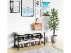 VCM Móvel De Arrumação|Sapateira*Prateleira de sapatos | Dimensões aprox. A. 48 x L. 90 x P. 30 cm | Assento em design de estilo industrial | Banco de sapatos - Taliro (Branco) Multicor