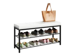 VCM Móvel De Arrumação|Sapateira*Prateleira de sapatos | Dimensões aprox. A. 48 x L. 90 x P. 30 cm | Assento em design de estilo industrial | Banco de sapatos - Taliro (Branco) Multicor