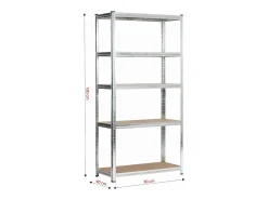 Akord Prateleira*Prateleira Metálica de Armazenamento 90x40x180 cm em Prata Galvanizada - Estrutura Robusta com 5 Níveis, Montagem Fácil e Carga até 175kg Prateado