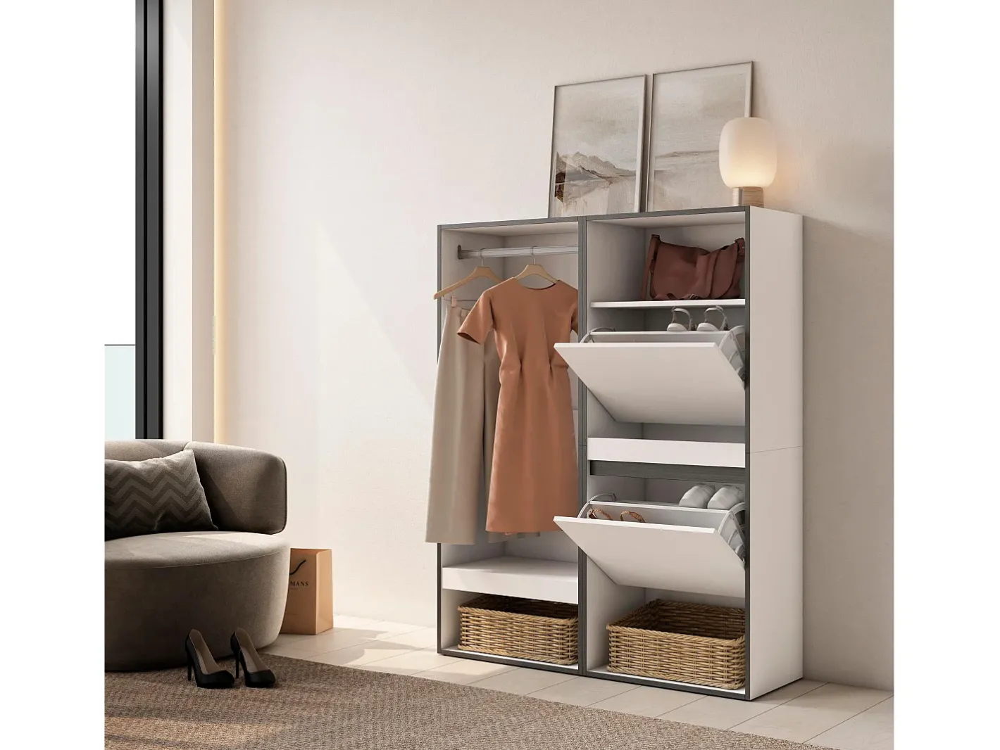 Roupeiro aberto, 120x35x145cm, Para quarto, dormitório, Sapateira,*Skraut Home Clearance