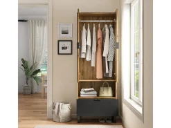 Roupeiro de 1 peça, 1 gaveta, 1 compartimento com prateleiras reguláveis, com varão para roupa*KOMHTOM Best