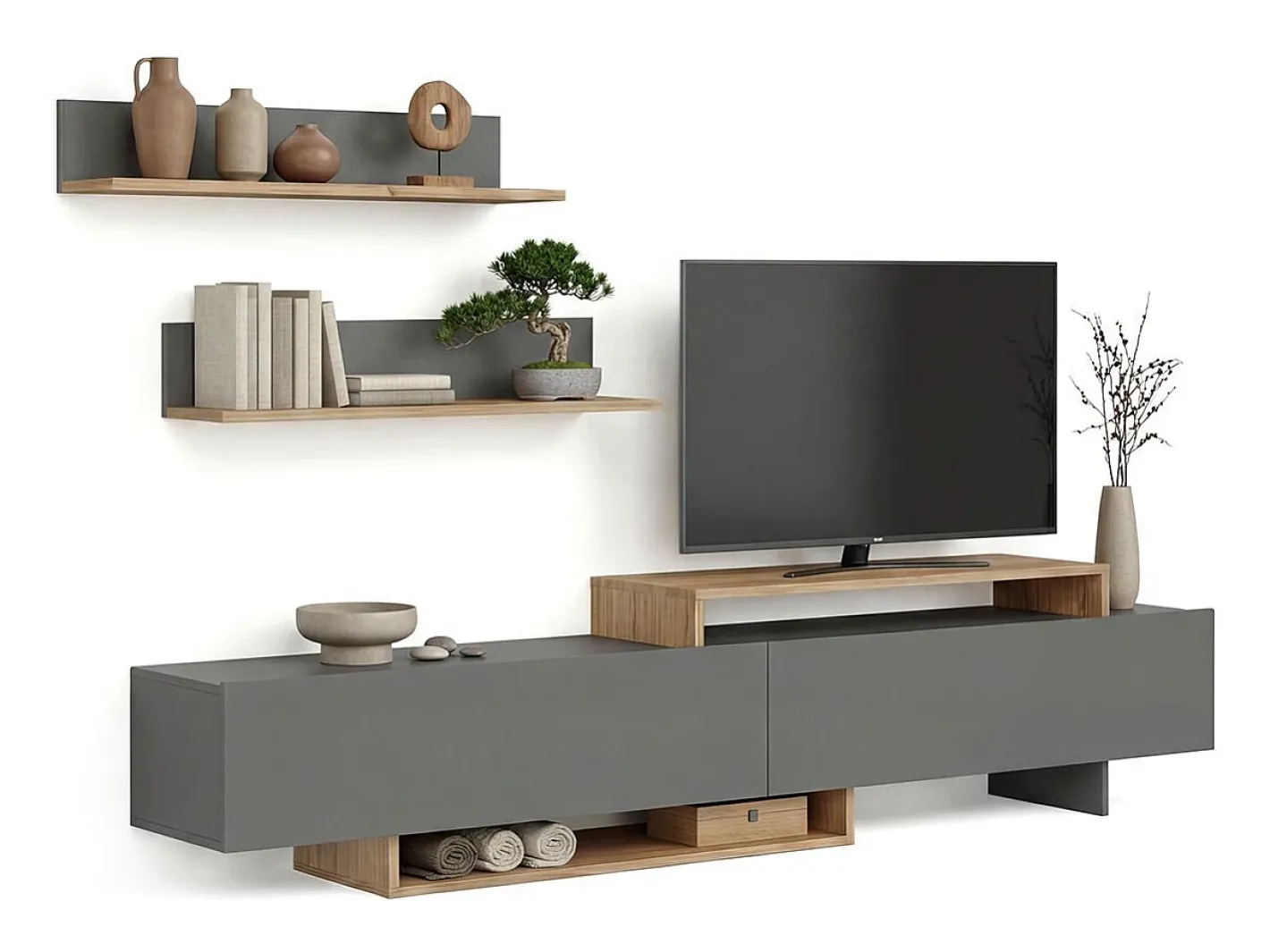 duehome Móvel De Tv*Salón Bender Gris Grafito - Alpino Cinzento