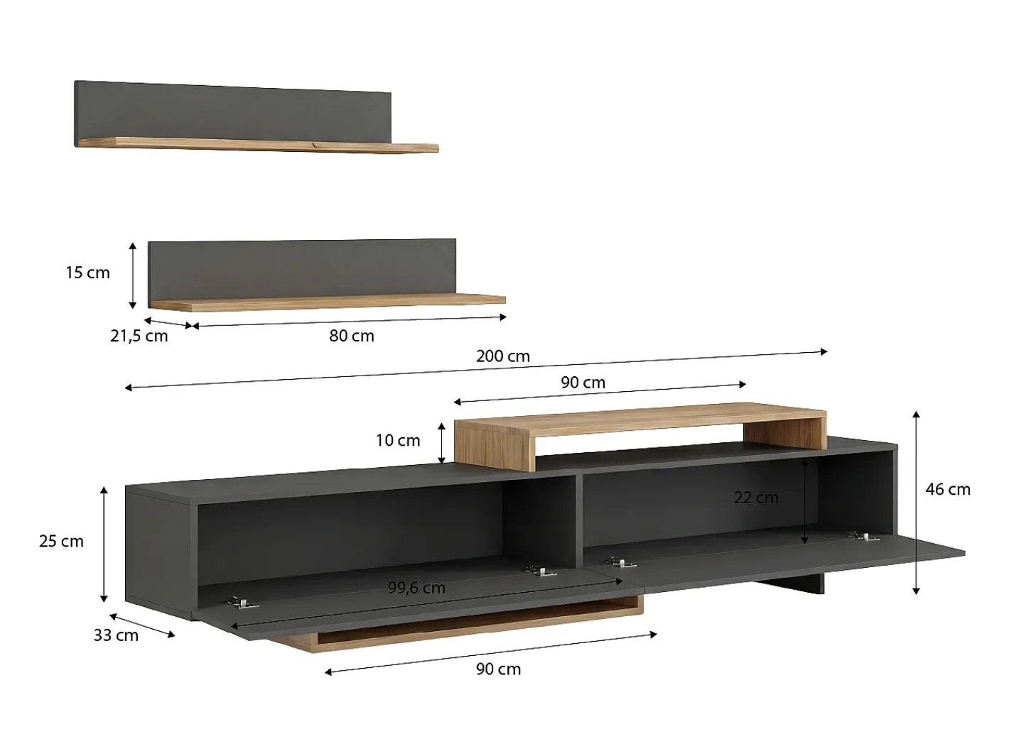 duehome Móvel De Tv*Salón Bender Gris Grafito - Alpino Cinzento