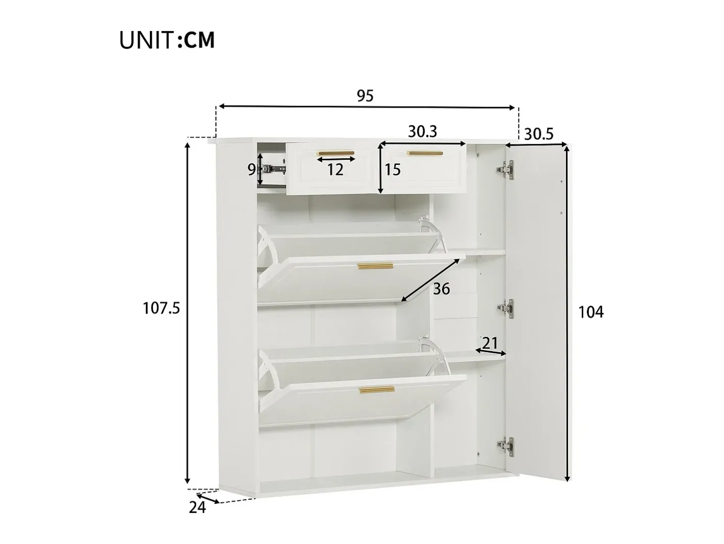 Sapateira - 3 abas, 2 gavetas e 2 prateleiras -^ModernLuxe Discount