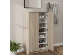 Sapateira 0, Armário multifuncional, Armário de arrumação com prateleiras, Sapateira com duas portas e 6 prateleiras, 55x36h108 cm, Carvalho*Dmora