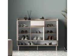 Sapateira 3 portas 1 gaveta Alos caxemira e madeira 95cm*Petits-Meubles Online