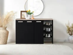 Vente-unique Móvel De Arrumação|Sapateira*Sapateira com 3 portas e 3 nichos preto e natural claro - SKAIDO Preto / Natural claro