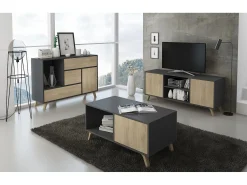 Skraut Home Móvel De Arrumação|Sapateira*Sapateira cor Cinzento antracite e Carvalho, 90x26x102cm Natural claro