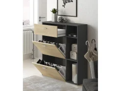 Skraut Home Móvel De Arrumação|Sapateira*Sapateira cor Cinzento antracite e Carvalho, 90x26x102cm Natural claro