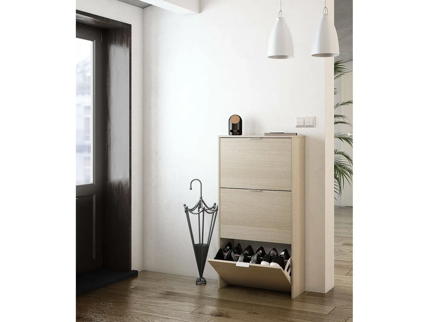 Sapateira Dcosta, Sapateira com 3 portas sanfonadas, Armário de dupla capacidade para até 18 pares de sapatos, 70x17h180 cm, Carvalho^Dmora Sale