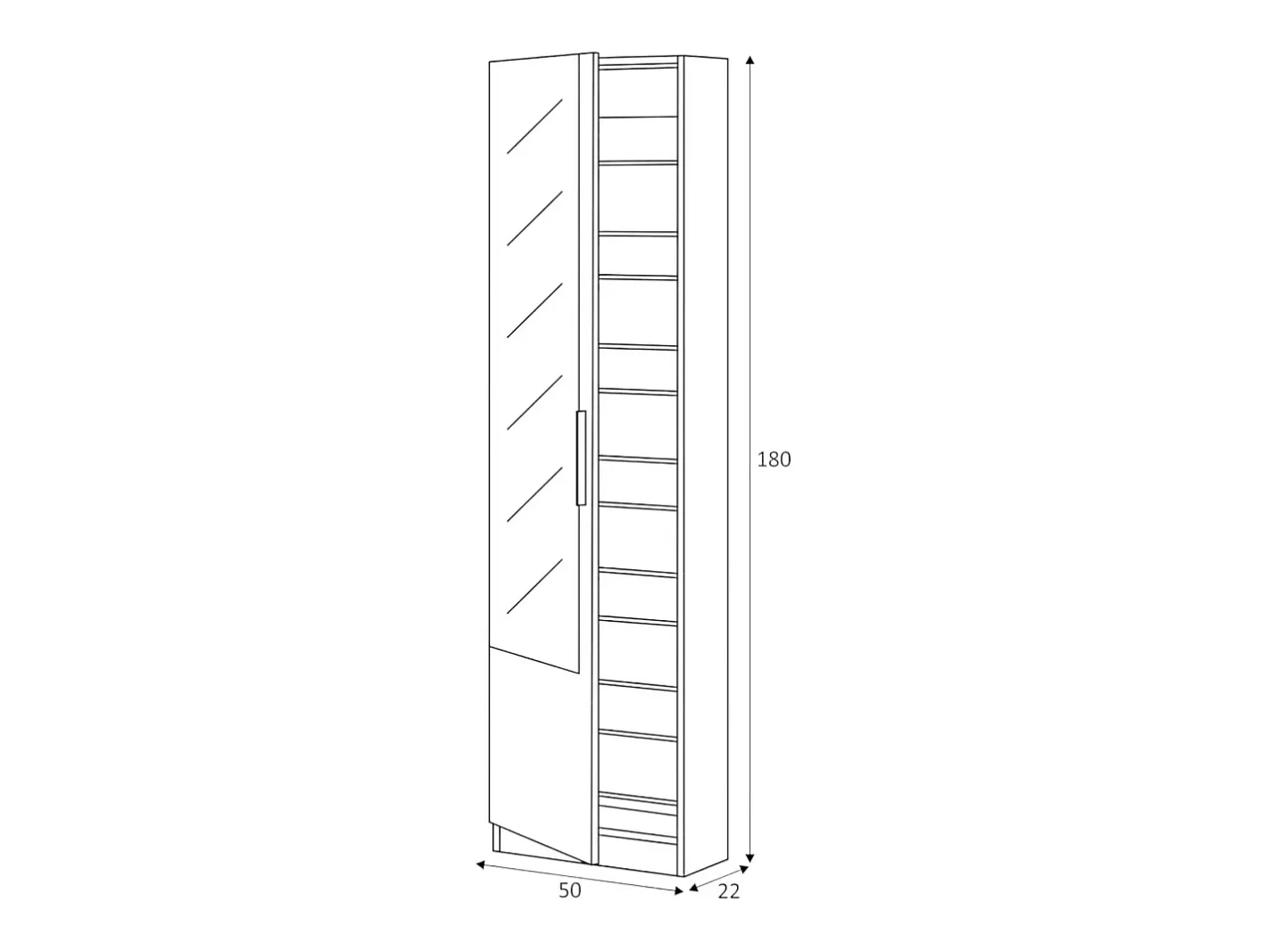 Sapateira Dcozzol, Sapateira alta com 1 porta, Sapateira moderna, Armário de entrada com espelho, 50x22h180 cm,^Dmora Outlet