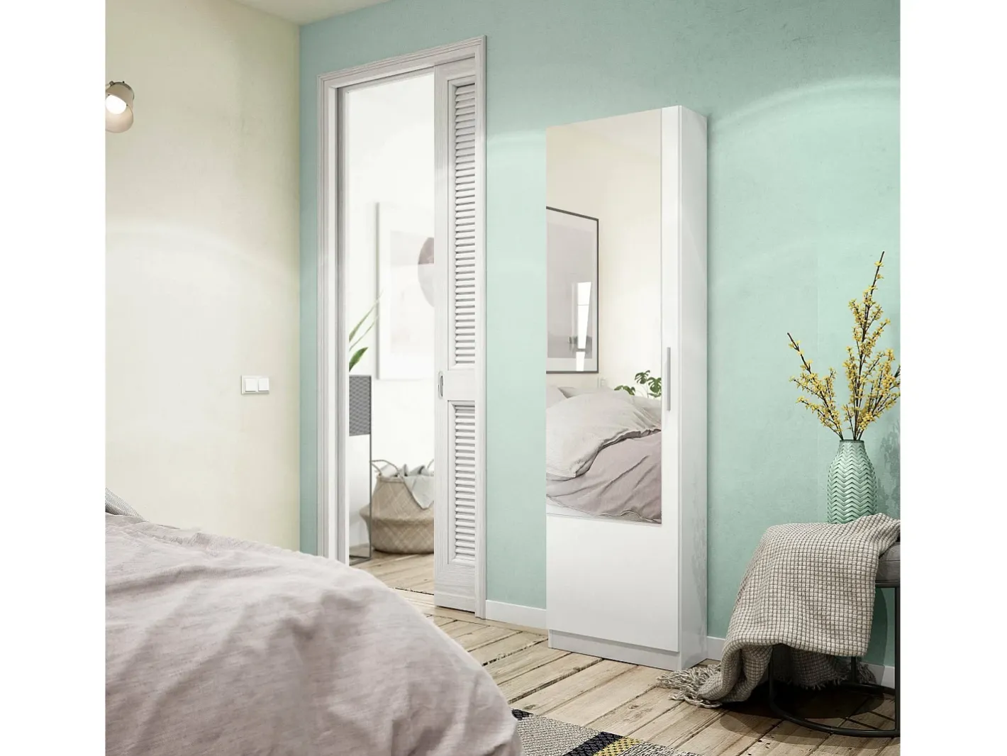 Sapateira Dcozzol, Sapateira alta com 1 porta, Sapateira moderna, Armário de entrada com espelho, 50x22h180 cm,^Dmora Outlet