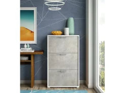 Sapateira Dferrari, móvel de entrada multiuso com 3 portas sanfonadas, sapateira moderna, 100% Made in Italy, 67x18h112 cm, e Cimento^Dmora Outlet