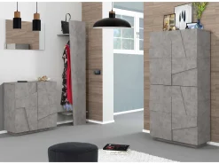 Sapateira Dfogl, Armário multiuso com 2 portas, Sapateira de entrada, 100% Fabricado na Itália, 81x38h86 cm, Cimento com detalhe*Dmora Sale