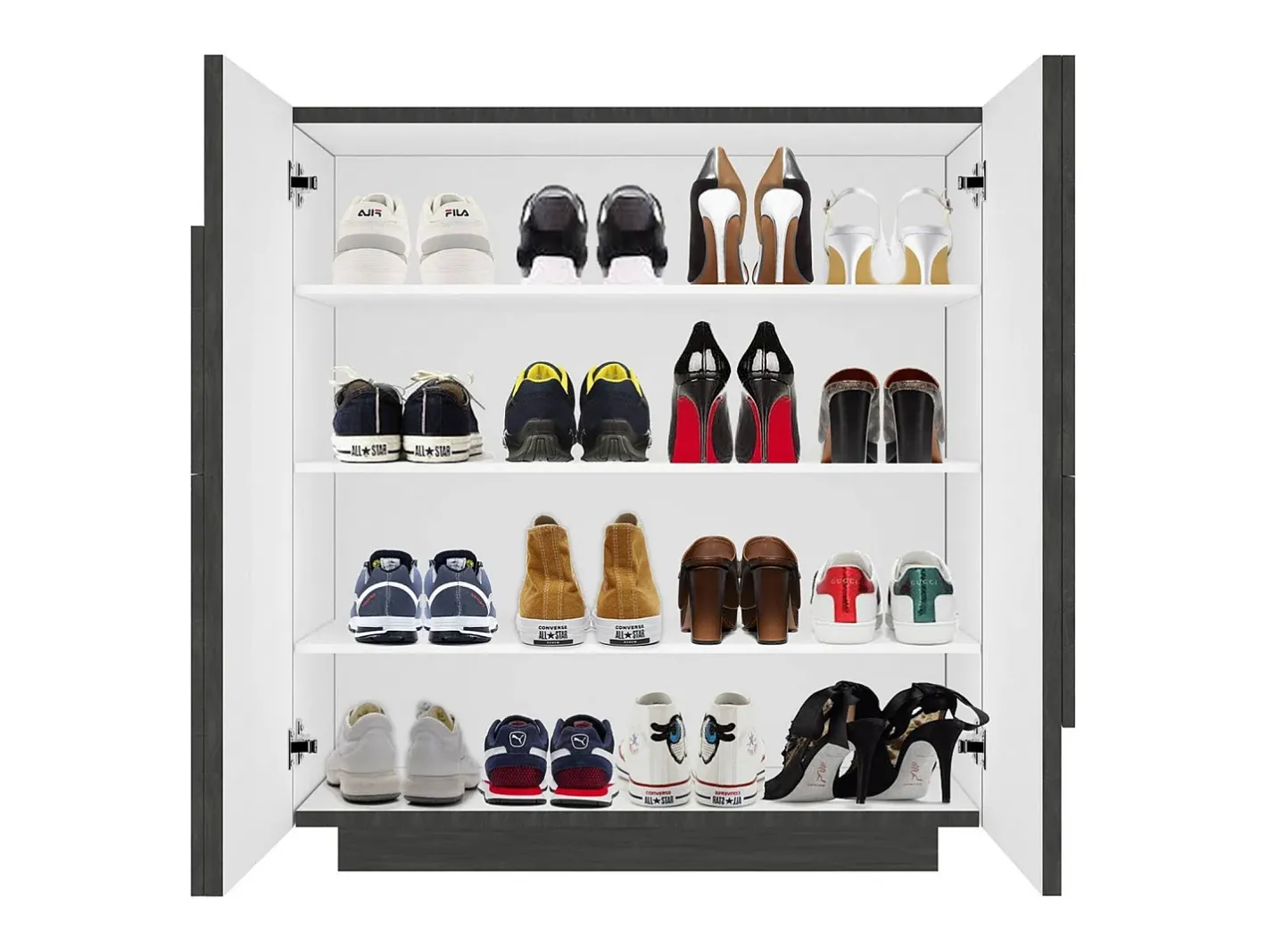 Sapateira Dfogl, Armário multiuso com 2 portas, Sapateira de entrada, 100% Fabricado na Itália, 81x38h86 cm, Ardósia com detalhe Móvel De Arrumação|Sapateira