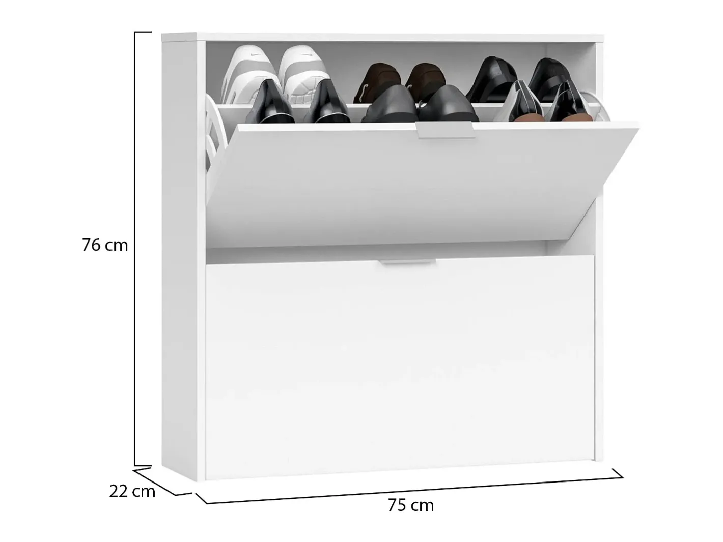 Sapateira Dighina, Sapateira com 2 portas dobráveis, Sapateira de entrada baixa, Armário baixo, 75x22h76 cm,^Dmora