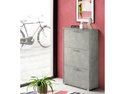 Sapateira Dlos, Móvel de entrada multiuso com 3 portas sanfonadas, Sapateira de dupla profundidade, 100% Fabricado na Itália, 67x28h112 cm, Cimento*Dmora Clearance