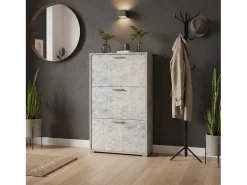 Sapateira Dlos, móvel de entrada multiuso com 3 portas sanfonadas, sapateira de dupla profundidade, 100% Fabricado na Itália, 67x28h112 cm, Cimento e Azul Claro*Dmora Outlet
