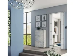 Sapateira Dlos, móvel de entrada multiuso com 3 portas sanfonadas, sapateira de dupla profundidade, 100% Fabricado na Itália, 67x28h112 cm, Cimento e Azul Claro*Dmora Outlet