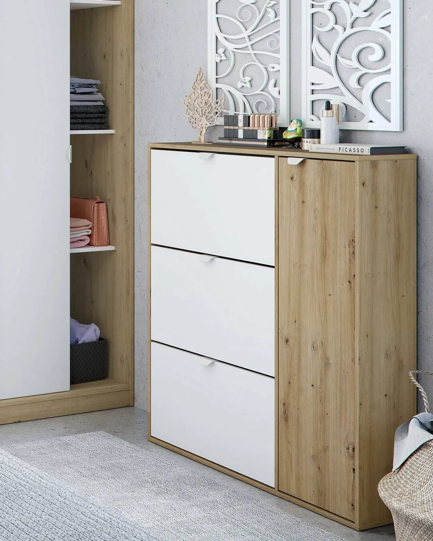 Sale Sapateira Dmodic, sapateira de entrada com 4 portas, guarda-roupa que economiza espaço, 105x24h112 cm, e Carvalho Móvel De Arrumação|Sapateira