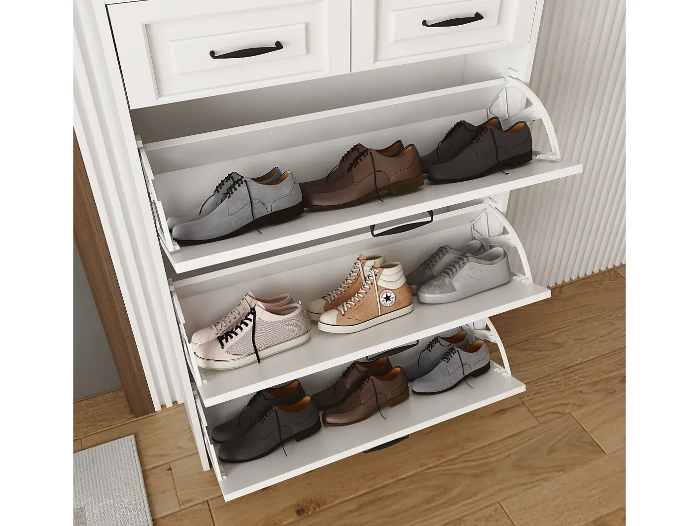 Sapateira em aglomerado de partículas - 3 portas de batente e 2 gavetas -*ModernLuxe New