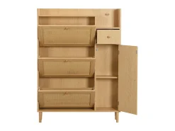 Sapateira em madeira e rattan - 3 portas de batente e 1 gaveta - prateleira ajustável - Natural*ModernLuxe