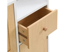 Clearance Sapateira em madeira e rattan - 3 portas de aba e 1 gaveta - prateleira ajustável - Natural & Branco Móvel De Arrumação|Sapateira