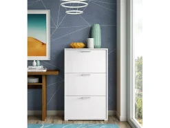 Sapateira Iris, móvel de entrada multiuso com 3 portas sanfonadas, sapateira moderna, 100% Fabricado na Itália, 67x18h112 cm,*Dmora Outlet