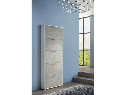 Sapateira Margherita, móvel de entrada multiuso com 5 portas sanfonadas, sapateira moderna, 100% Fabricado na Itália, 67x18h184 cm, Cimento e Branco*Dmora Sale