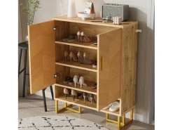 Clearance Sapateira moderna - 80 x 38 x 100 cm - padrão de madeira exclusivo - estrutura de ferro dourado - com 2 portas - MDF - cor natural Móvel De Arrumação|Sapateira