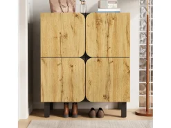 Best Sapateira moderna - 80 x 38,5 x 95 cm - com 4 portas + prateleiras ajustáveis - pés de ferro - MDF - natural + preto Móvel De Arrumação|Sapateira
