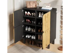 Best Sapateira moderna - 80 x 38,5 x 95 cm - com 4 portas + prateleiras ajustáveis - pés de ferro - MDF - natural + preto Móvel De Arrumação|Sapateira