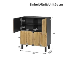 Best Sapateira moderna - 80 x 38,5 x 95 cm - com 4 portas + prateleiras ajustáveis - pés de ferro - MDF - natural + preto Móvel De Arrumação|Sapateira