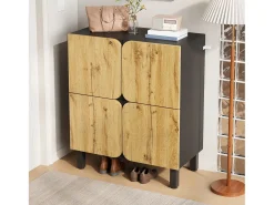 Best Sapateira moderna - 80 x 38,5 x 95 cm - com 4 portas + prateleiras ajustáveis - pés de ferro - MDF - natural + preto Móvel De Arrumação|Sapateira