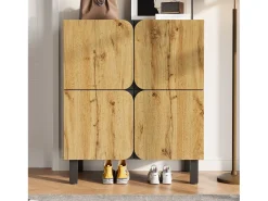 Best Sapateira moderna - 80 x 38,5 x 95 cm - com 4 portas + prateleiras ajustáveis - pés de ferro - MDF - natural + preto Móvel De Arrumação|Sapateira